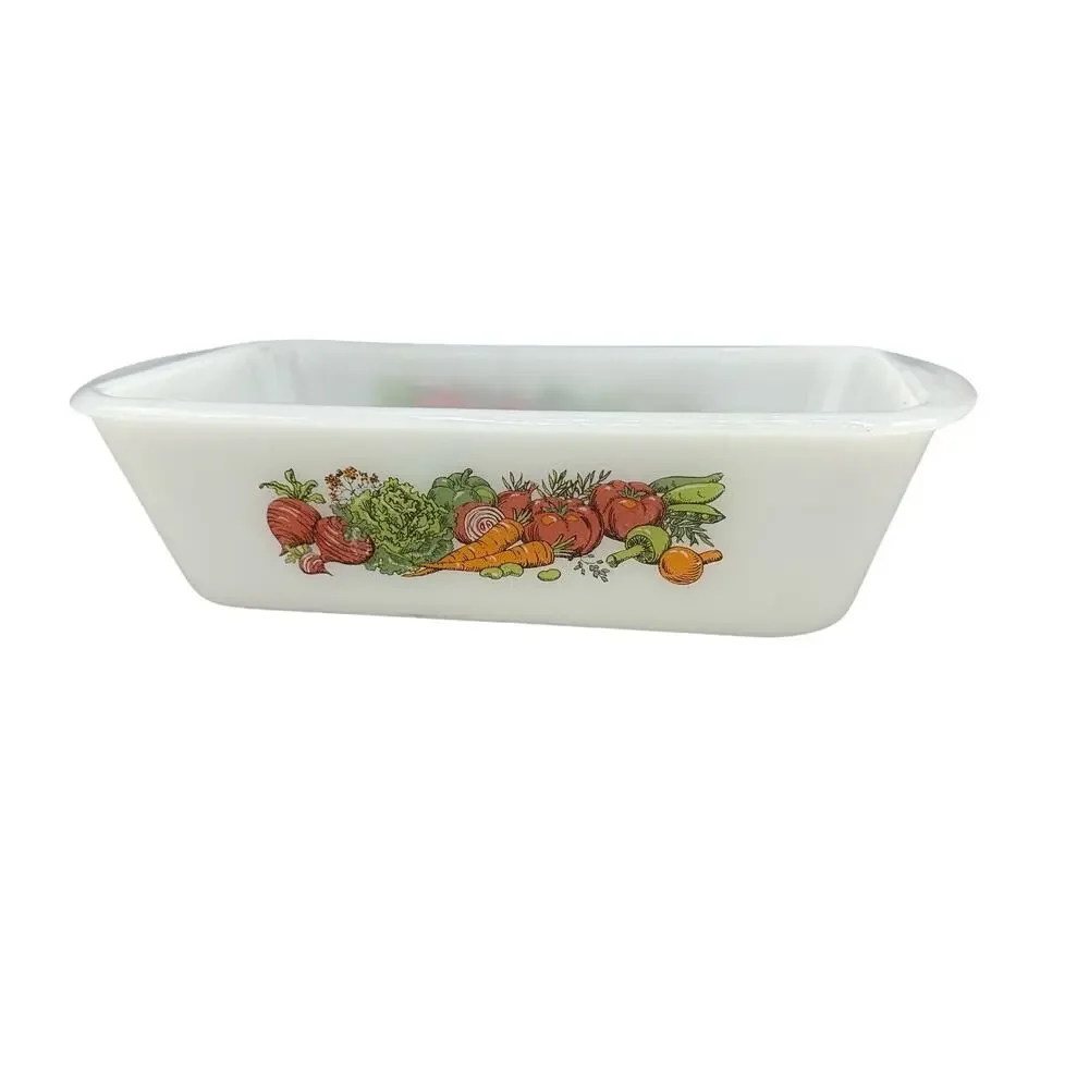 Vintage Glasbake Jeanette Milkglass Garden Vegetable Harvest Loaf Pan